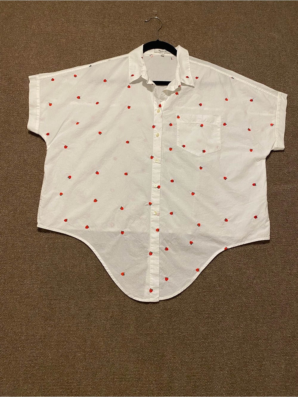 Madewell Embroidered Short-Sleeve Tie-Front Shirt in Fresh Strawberries Size L